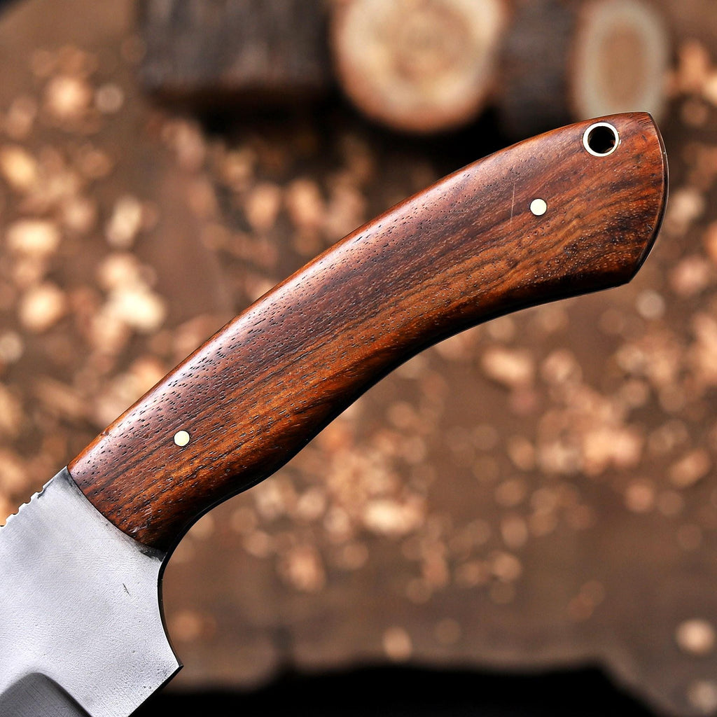 Personalized Hunting Knife with Wooden Handle & Leather Sheath