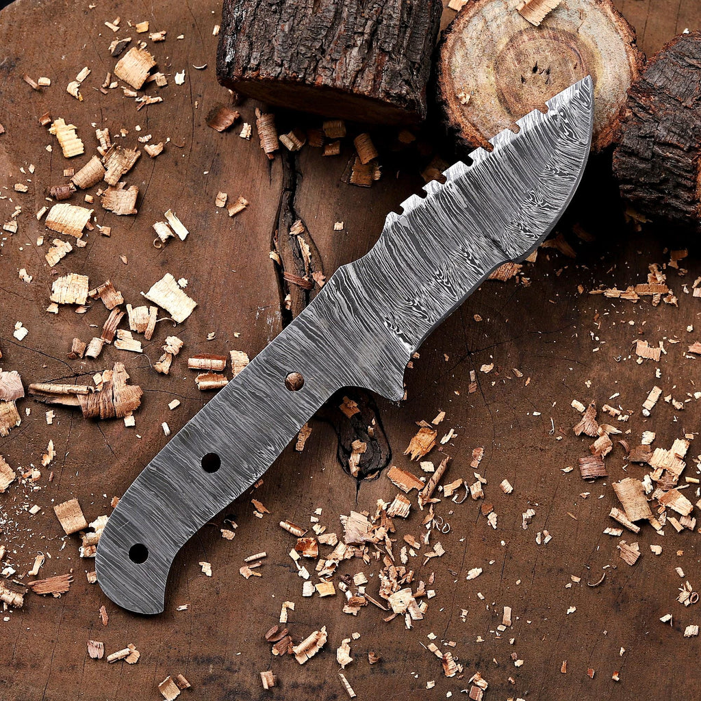 10" Hand Forged Damascus Steel Tracker Knife Blank Blade