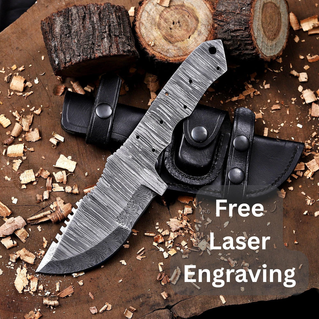 Hand Forged Damascus Steel Blank Blade Knife with Scout Carry Sheath
