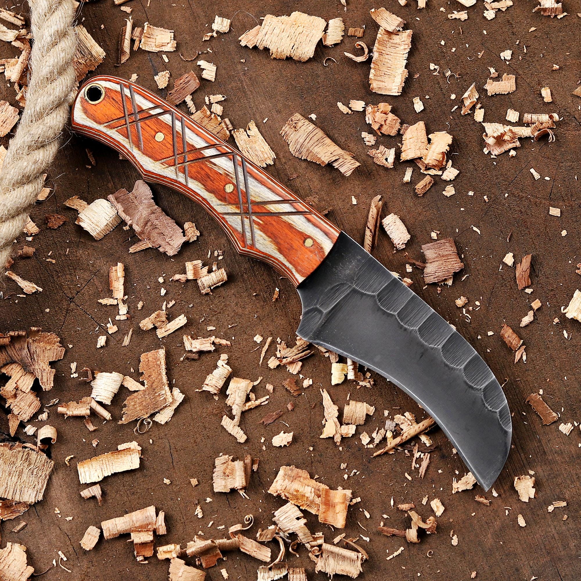 Personalized EDC Hawkbill Knife with Sheath – Custom Fixed Blade Knives Gift for Men, Laser Engraved Gifts for Groomsmen, Husband, Father