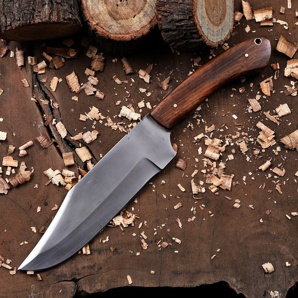 Personalized Hunting Knife with Wooden Handle & Leather Sheath