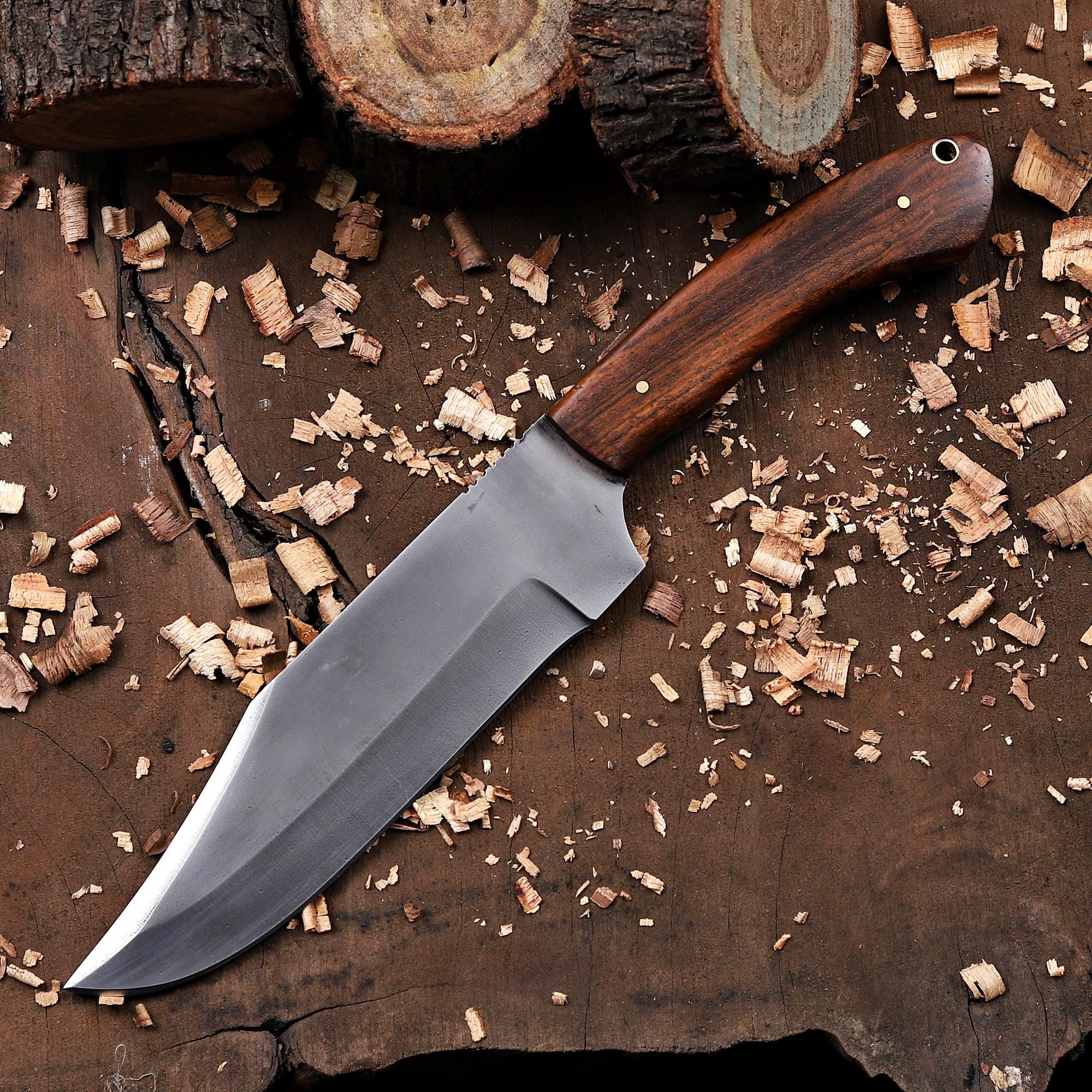 Personalized Hunting Knife with Wooden Handle & Leather Sheath