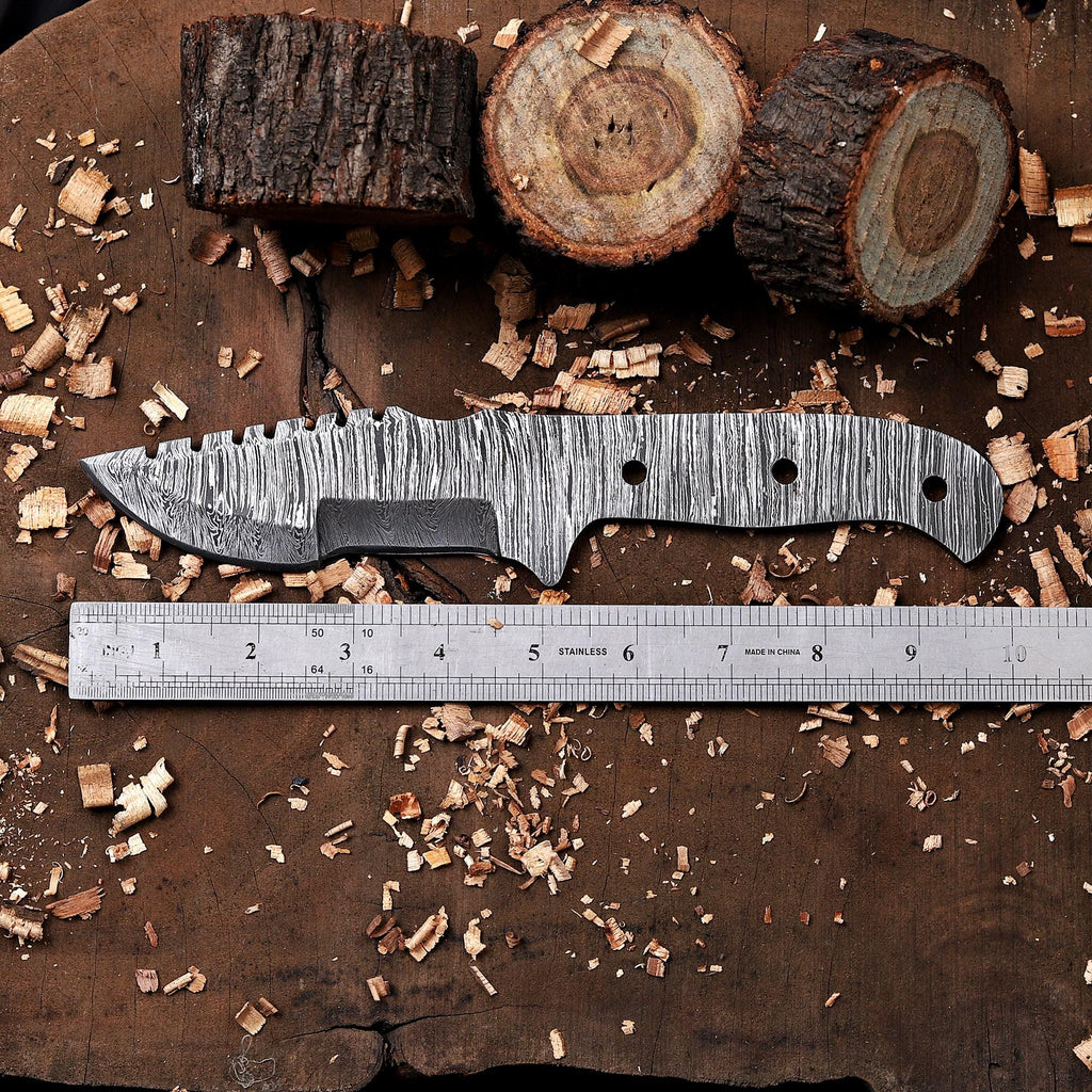 10" Hand Forged Damascus Steel Tracker Knife Blank Blade