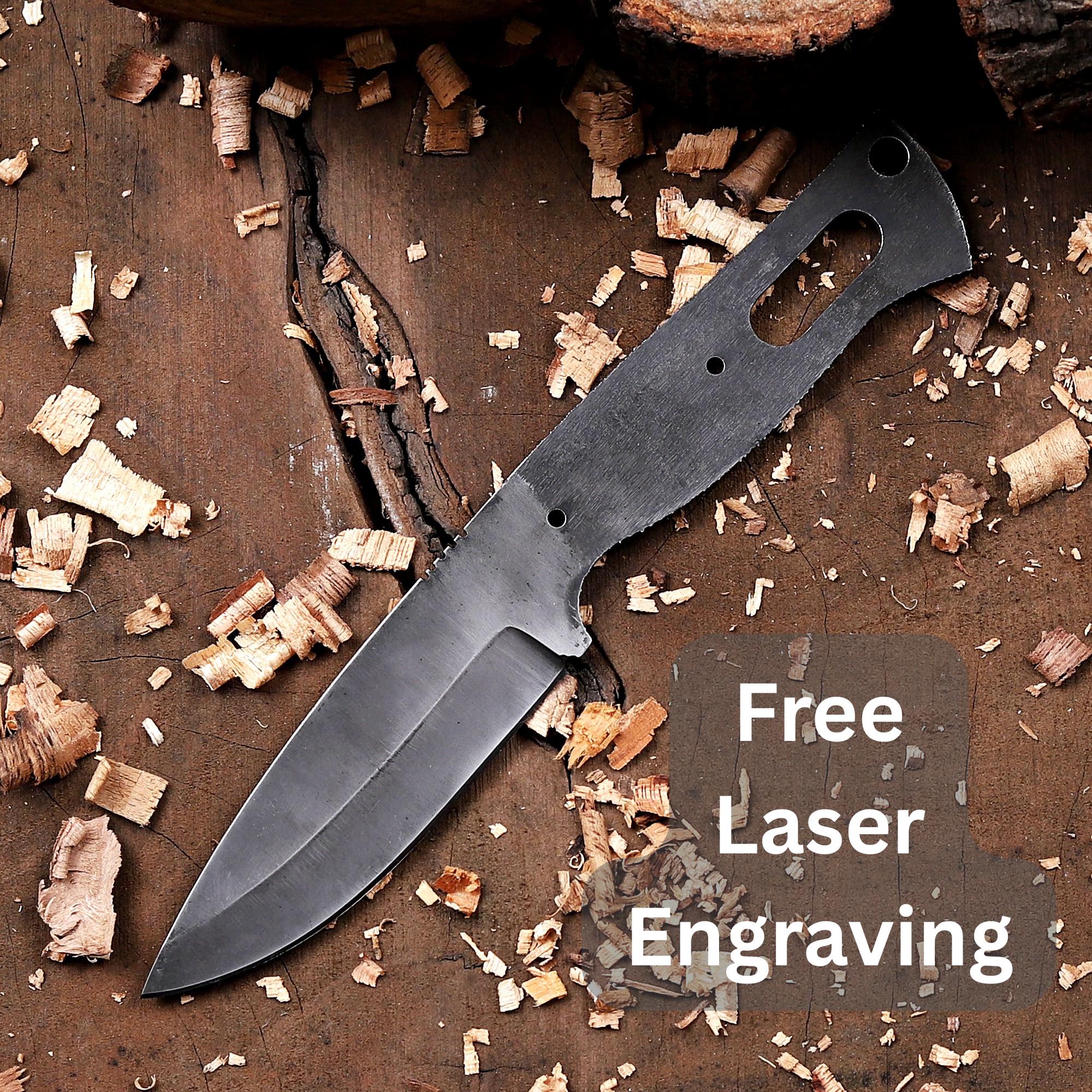 Personalized Skinner Knife Blank Blade - Full Tang Acid Washed Knife Blanks Kit - DIY Gift For Knife makers, Hunters & Outdoorsmen