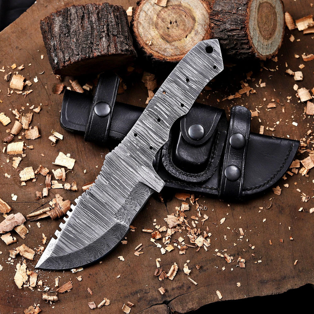 Hand Forged Damascus Steel Blank Blade Knife with Scout Carry Sheath
