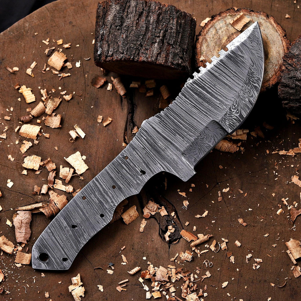 Hand Forged Damascus Steel Blank Blade Knife with Scout Carry Sheath