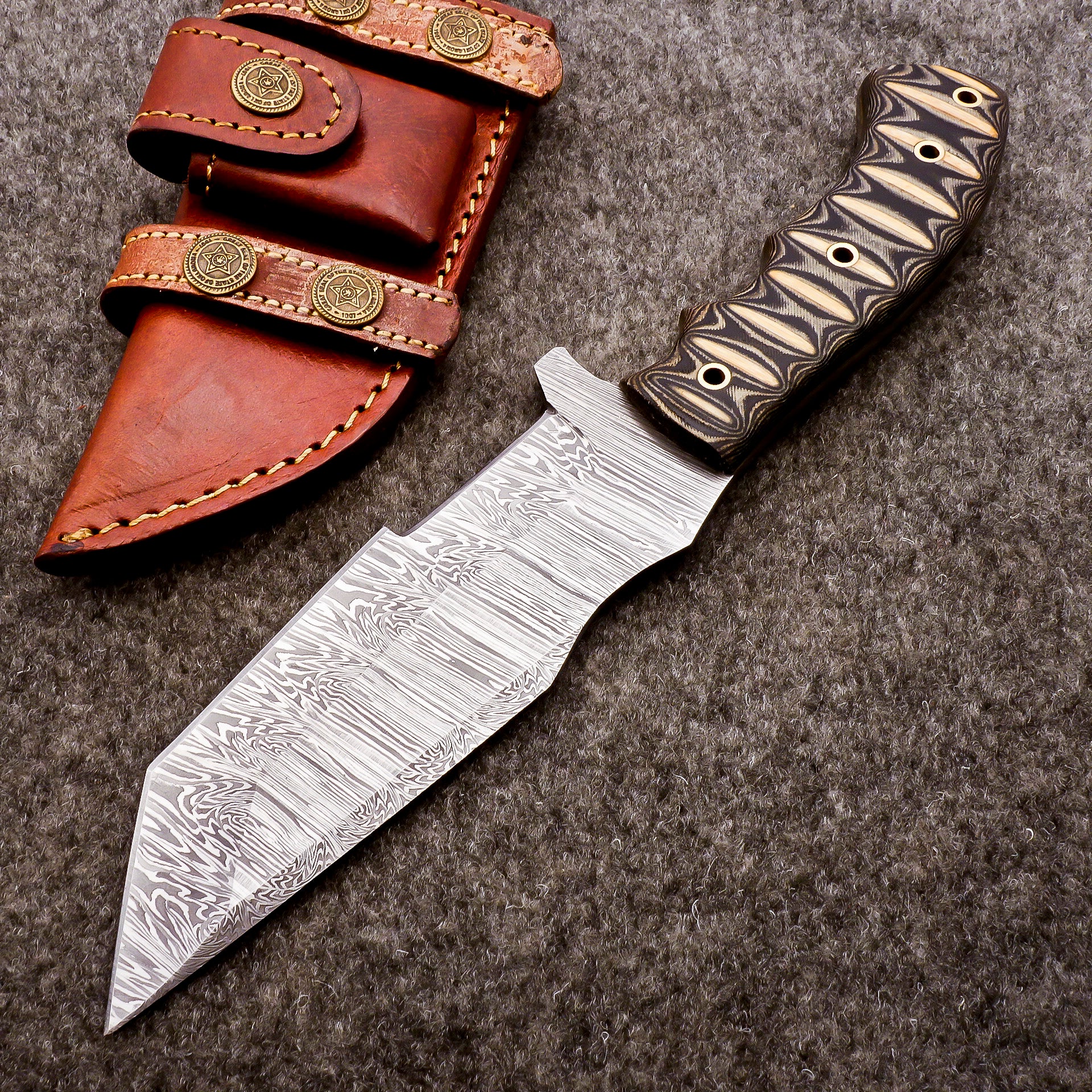 Damascus Steel Tanto Fixed Blade Hunting Knife