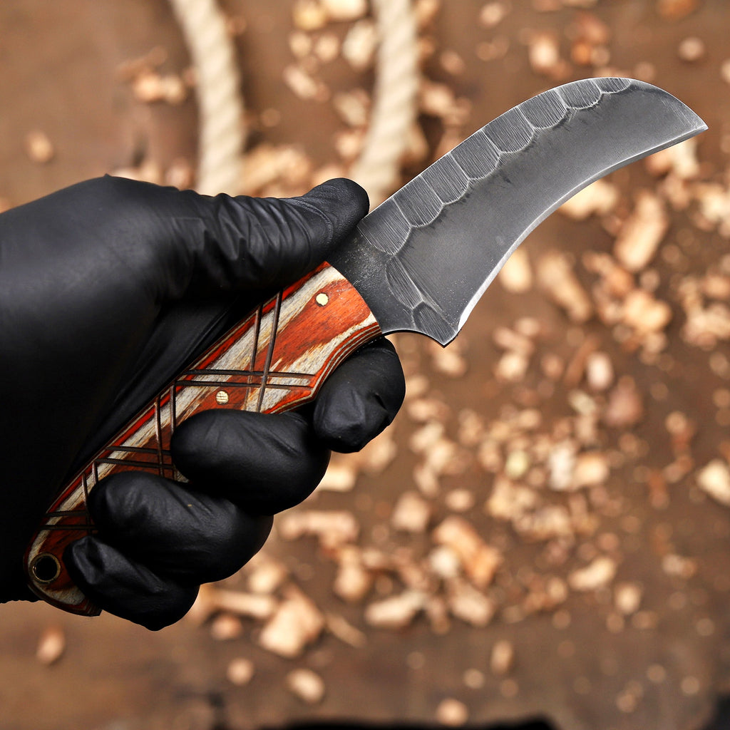 Personalized EDC Hawkbill Knife with Sheath – Custom Fixed Blade Knives Gift for Men, Laser Engraved Gifts for Groomsmen, Husband, Father