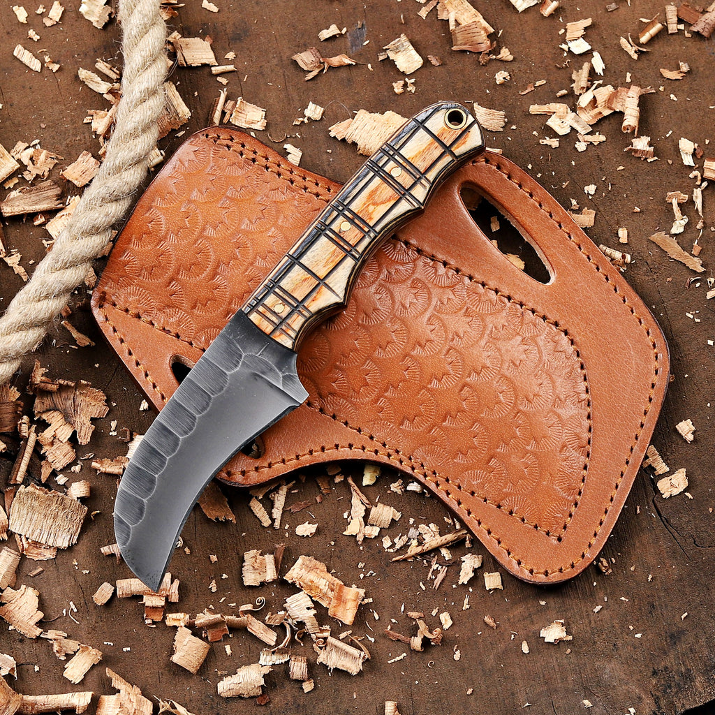 Personalized EDC Hawkbill Knife with Sheath – Custom Fixed Blade Knives Gift for Men, Laser Engraved Gifts for Groomsmen, Husband, Father