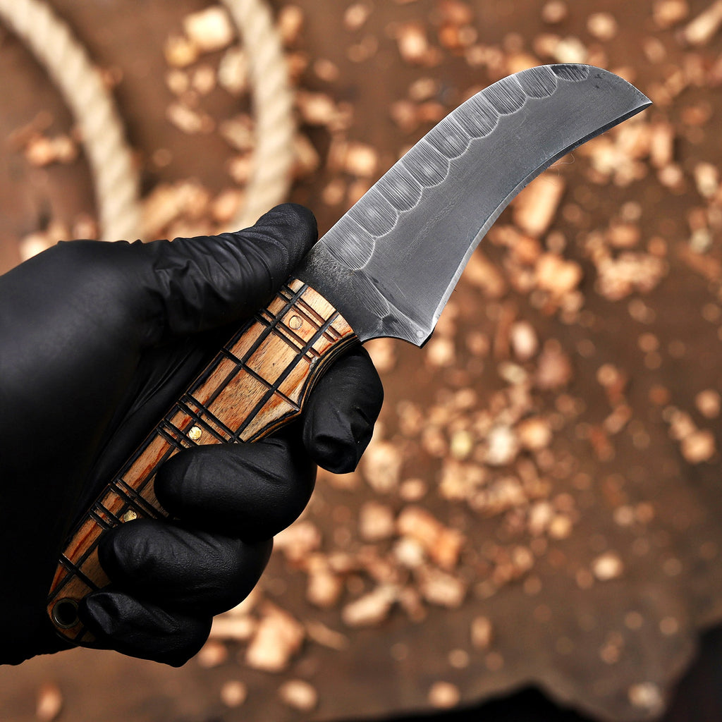 Personalized EDC Hawkbill Knife with Sheath – Custom Fixed Blade Knives Gift for Men, Laser Engraved Gifts for Groomsmen, Husband, Father