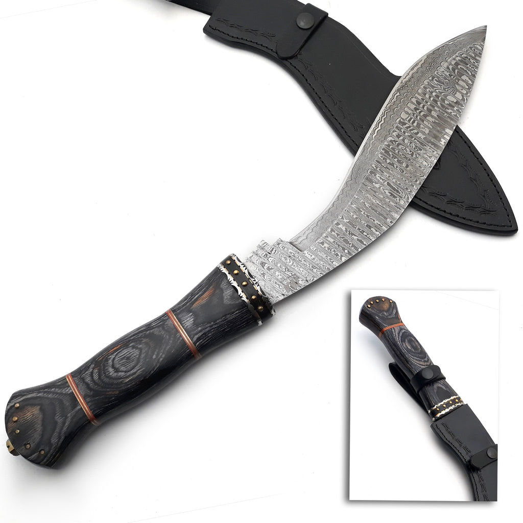 Handmade Damascus Kukri Knife with Leather Sheath