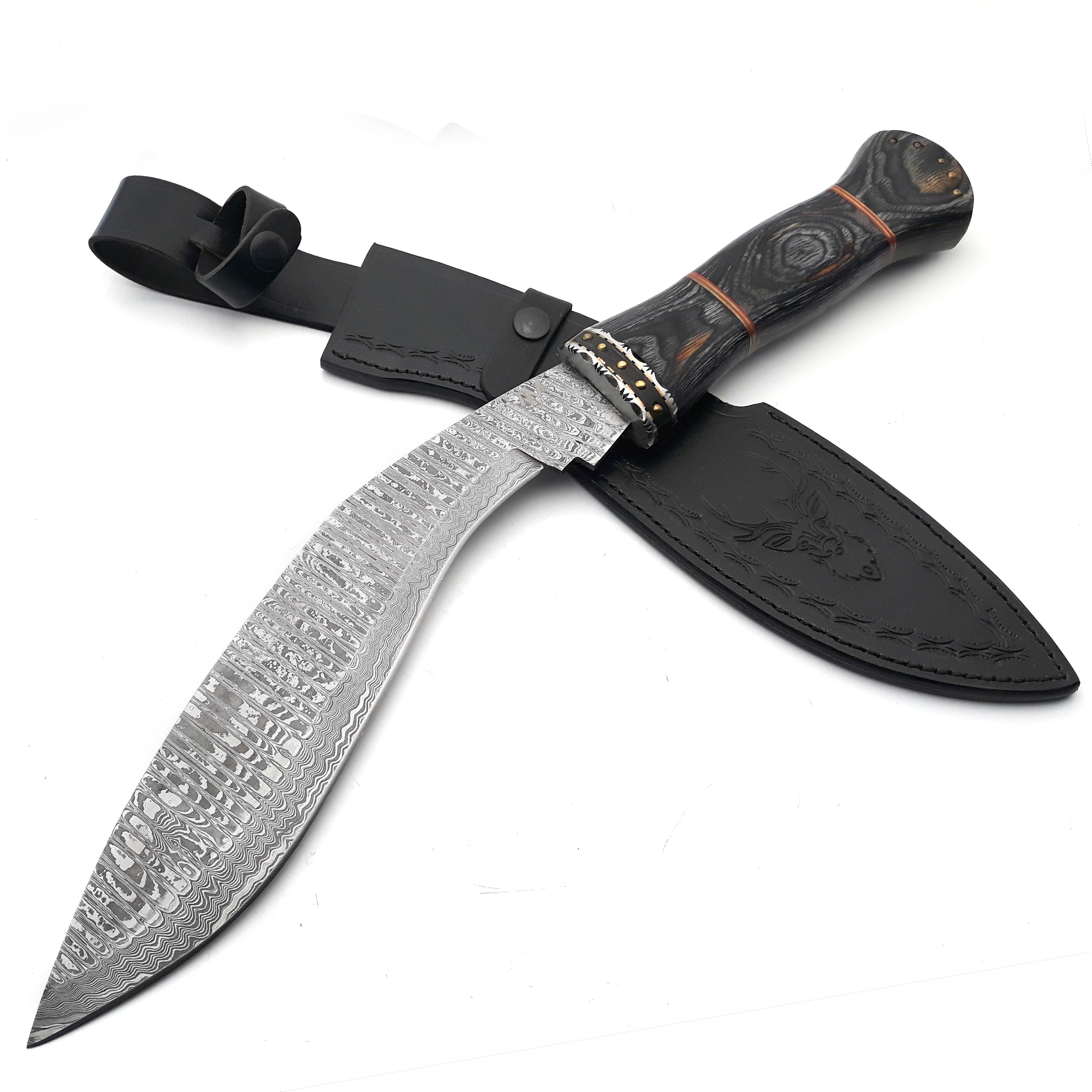 Handmade Damascus Kukri Knife with Leather Sheath