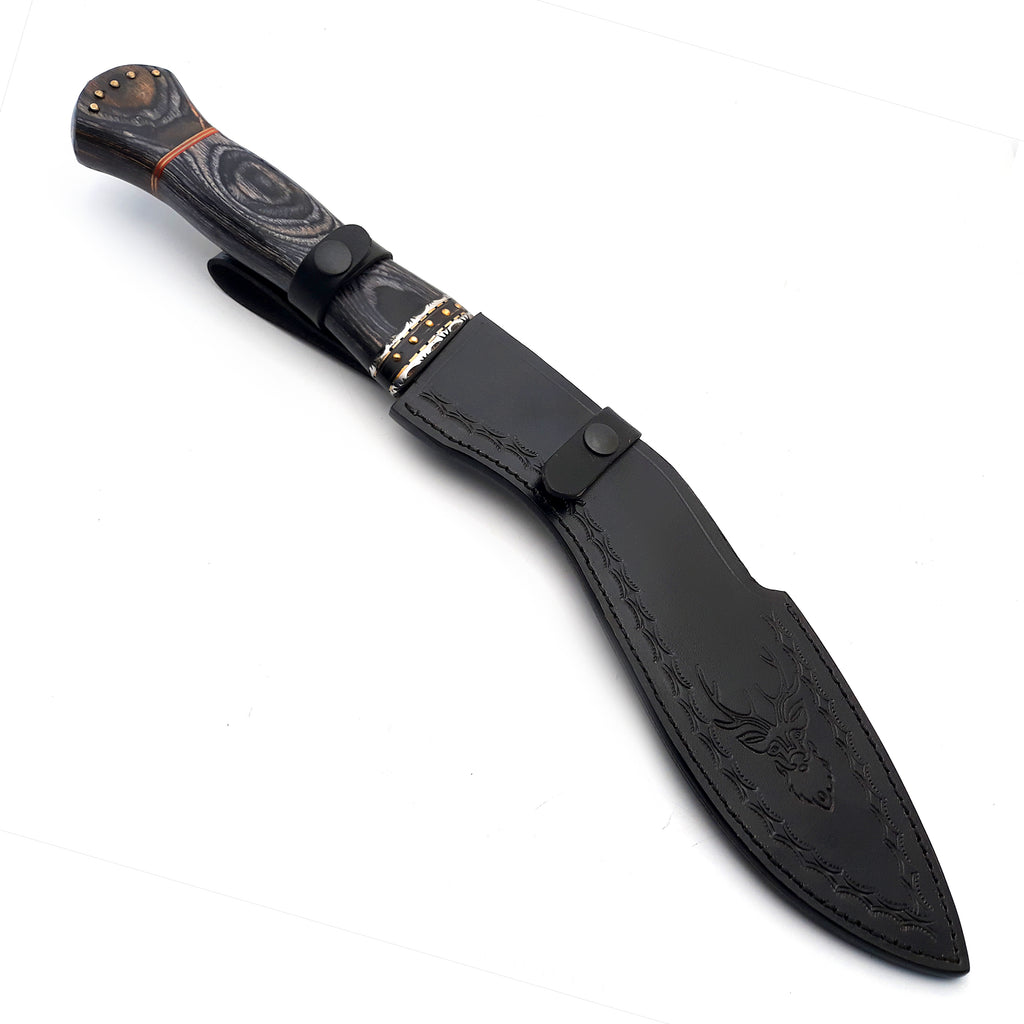 Handmade Damascus Kukri Knife with Leather Sheath