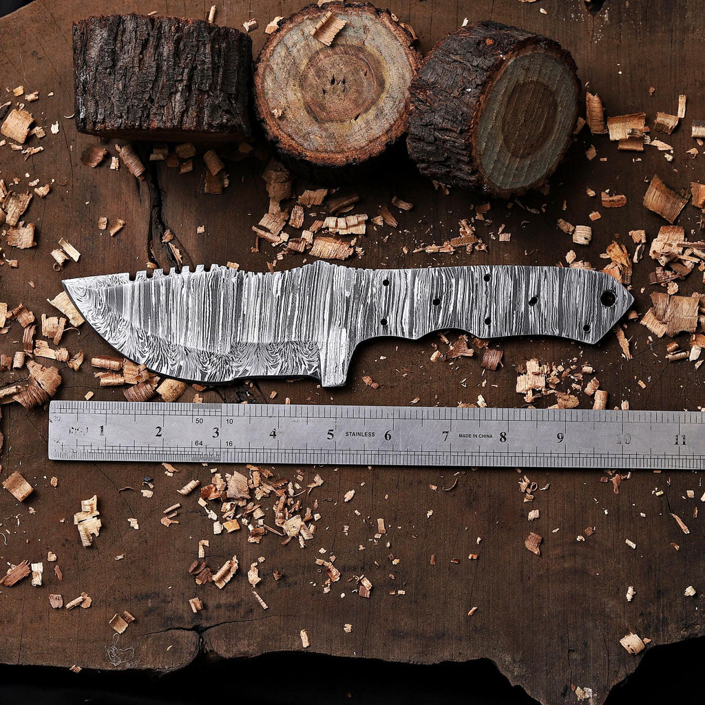 Hand Forged Damascus Steel Blank Blade Knife with Scout Carry Sheath