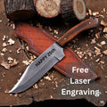 Personalized Hunting Knife with Wooden Handle & Leather Sheath