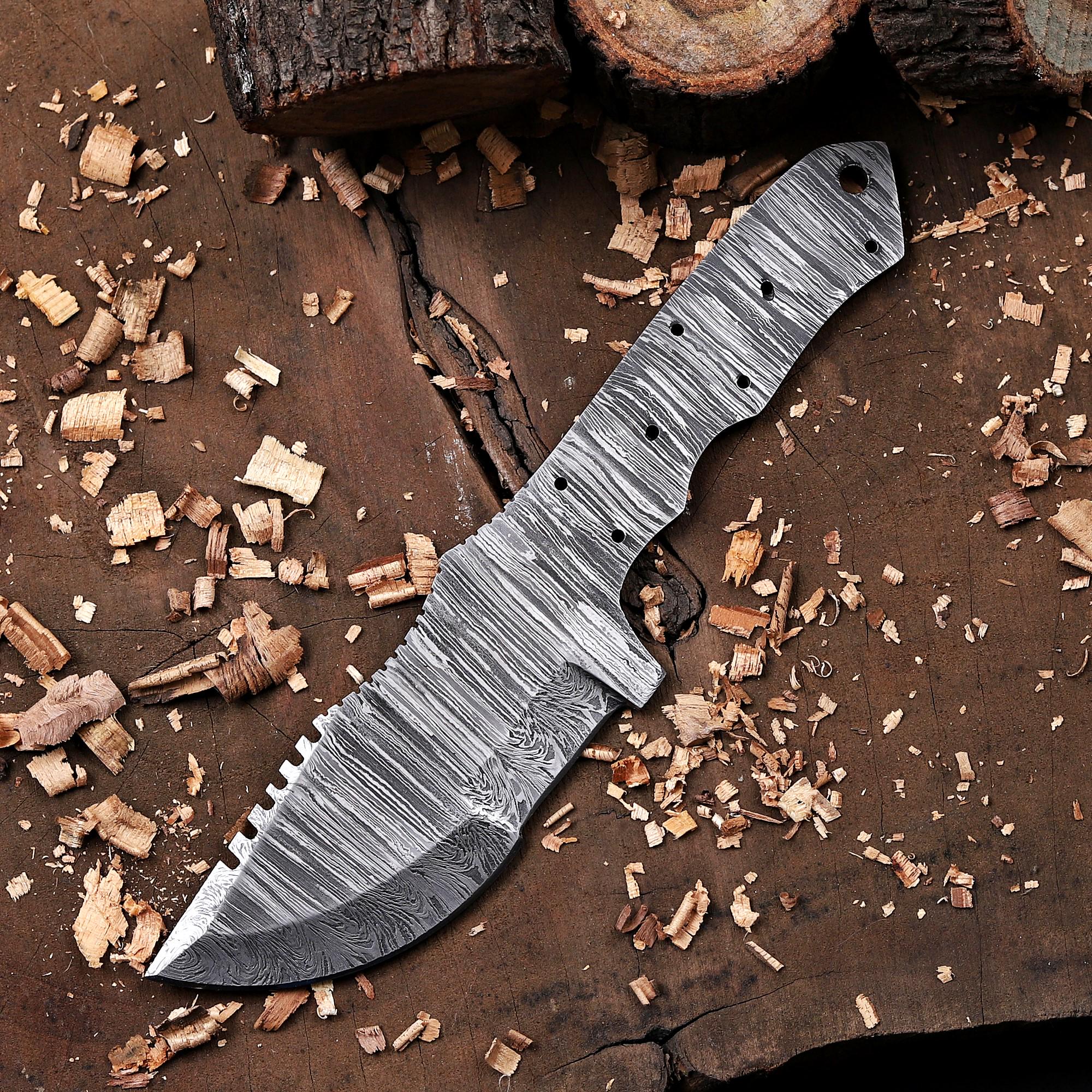 Hand Forged Damascus Steel Blank Blade Knife with Scout Carry Sheath