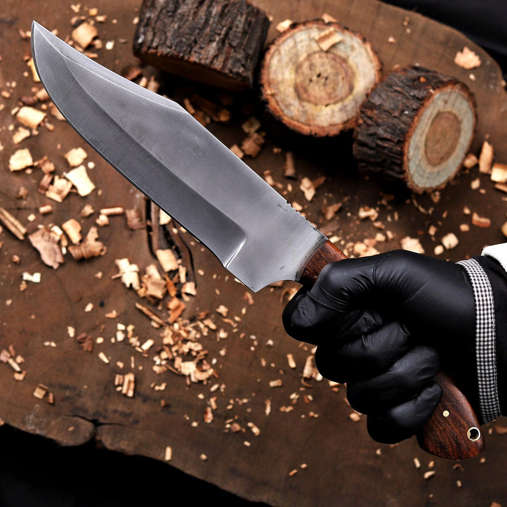 Personalized Hunting Knife with Wooden Handle & Leather Sheath
