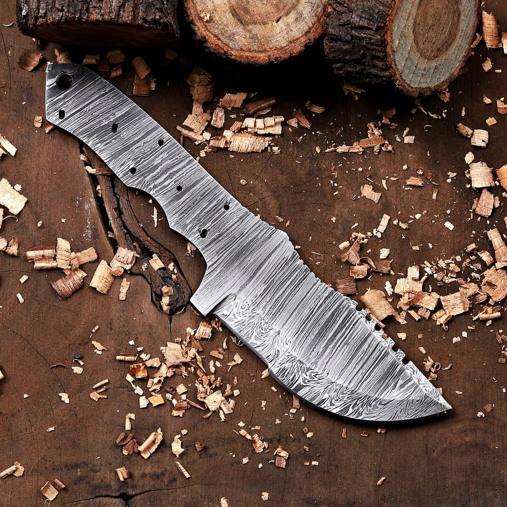 Hand Forged Damascus Steel Blank Blade Knife with Scout Carry Sheath