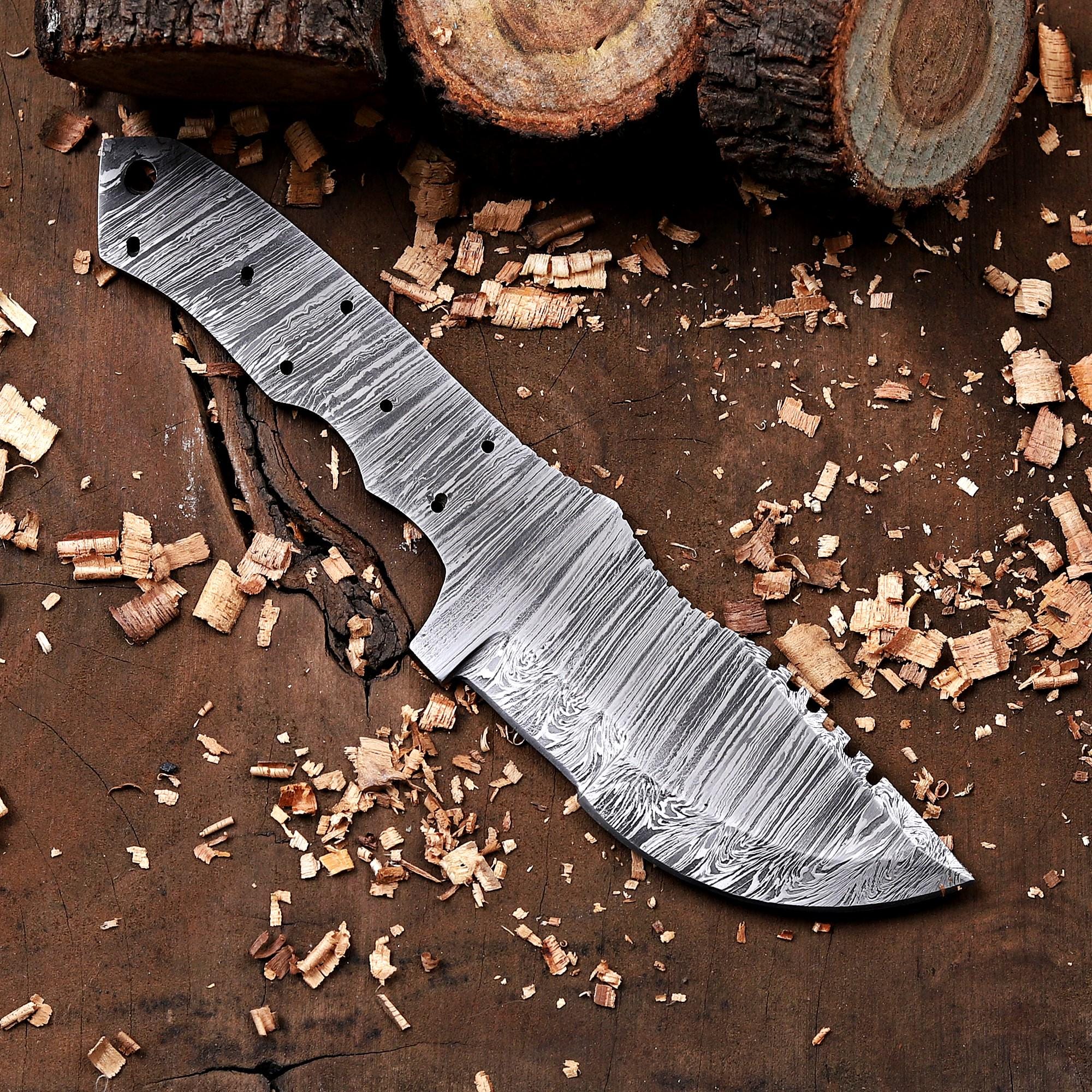 Hand Forged Damascus Steel Blank Blade Knife with Scout Carry Sheath