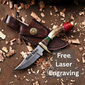 Stag Antler Damascus Steel EDC Knife with Sheath