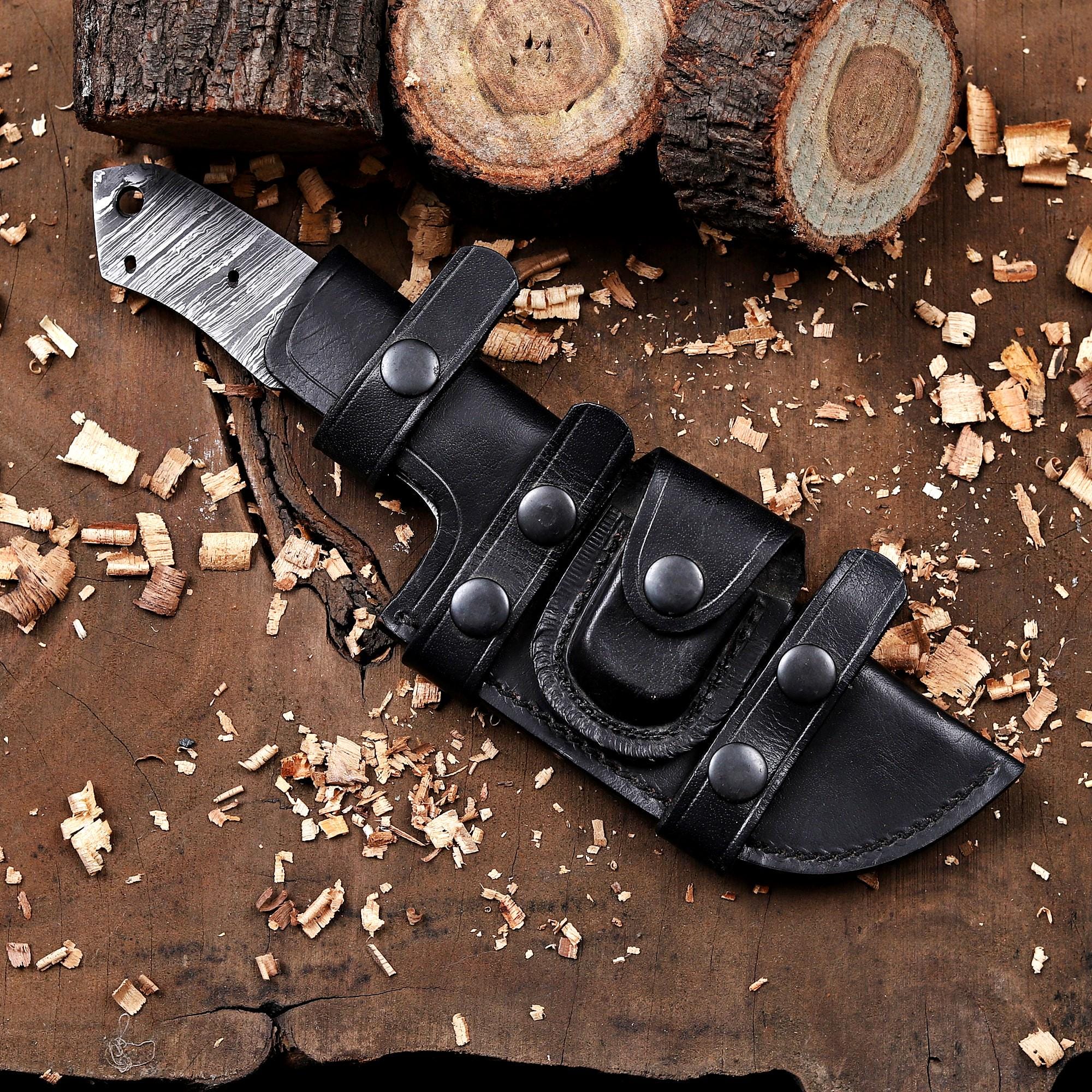 Hand Forged Damascus Steel Blank Blade Knife with Scout Carry Sheath