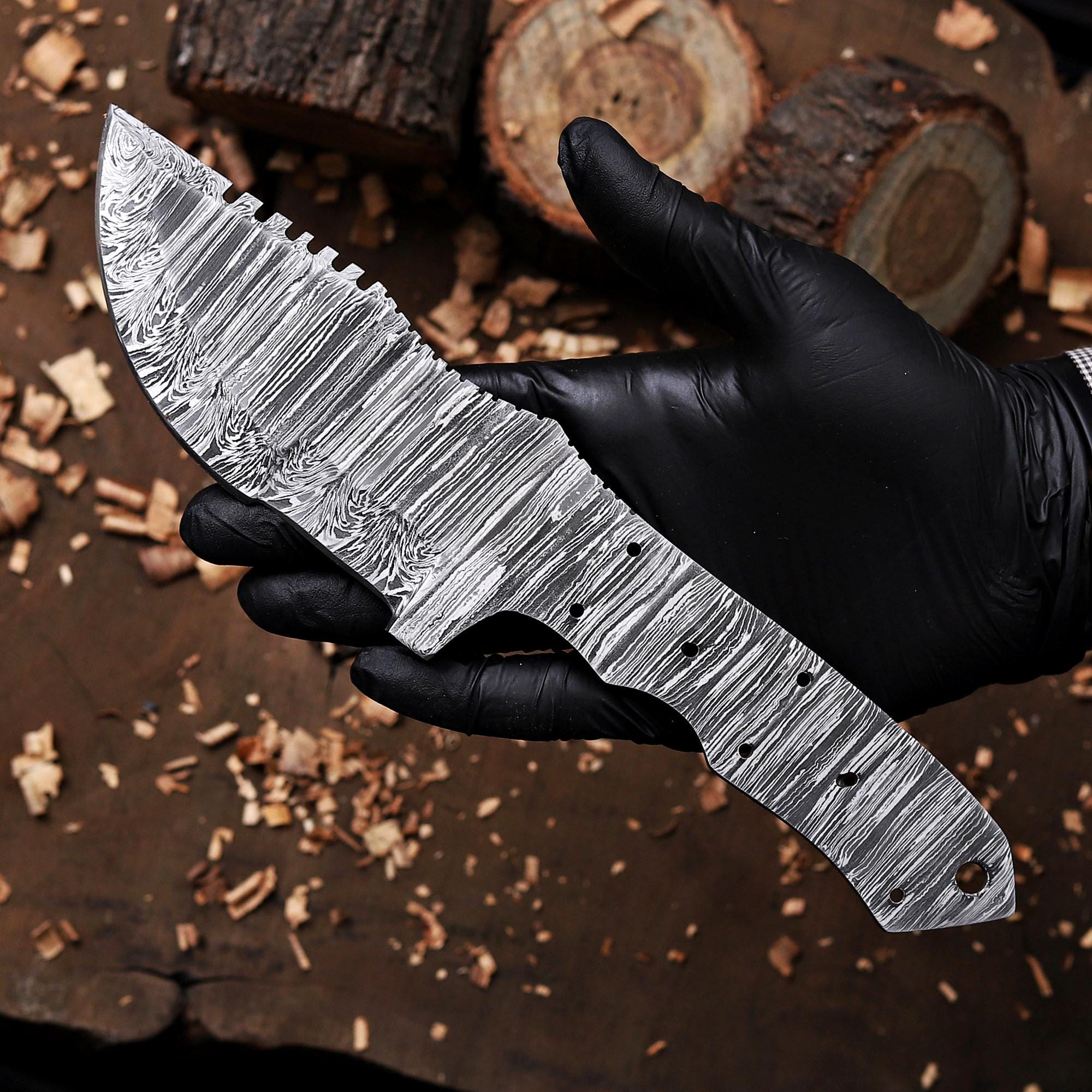 Hand Forged Damascus Steel Blank Blade Knife with Scout Carry Sheath
