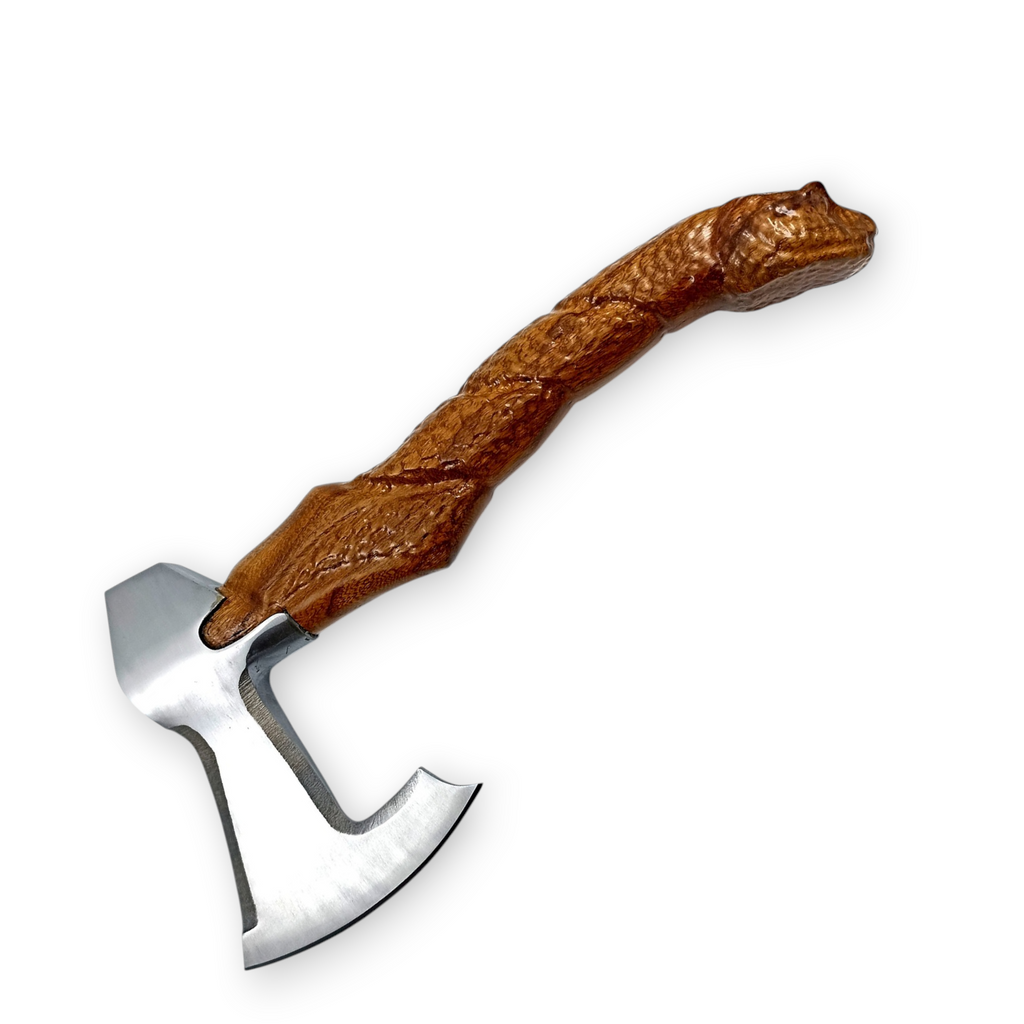 Nordic Forge Hand Carved Camping Axe With Leather Sheath