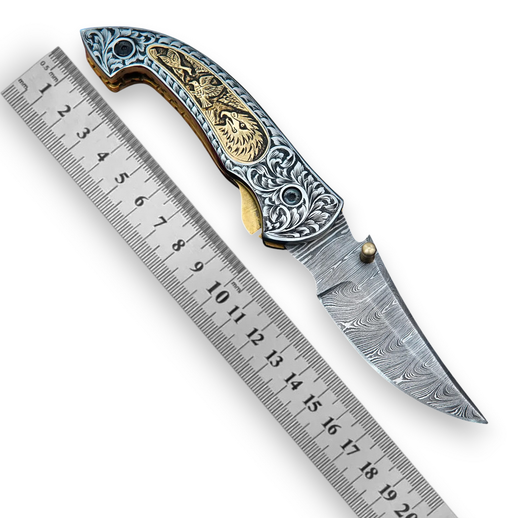 Nordic Forge Hand Engraved Damascus Folding Knife