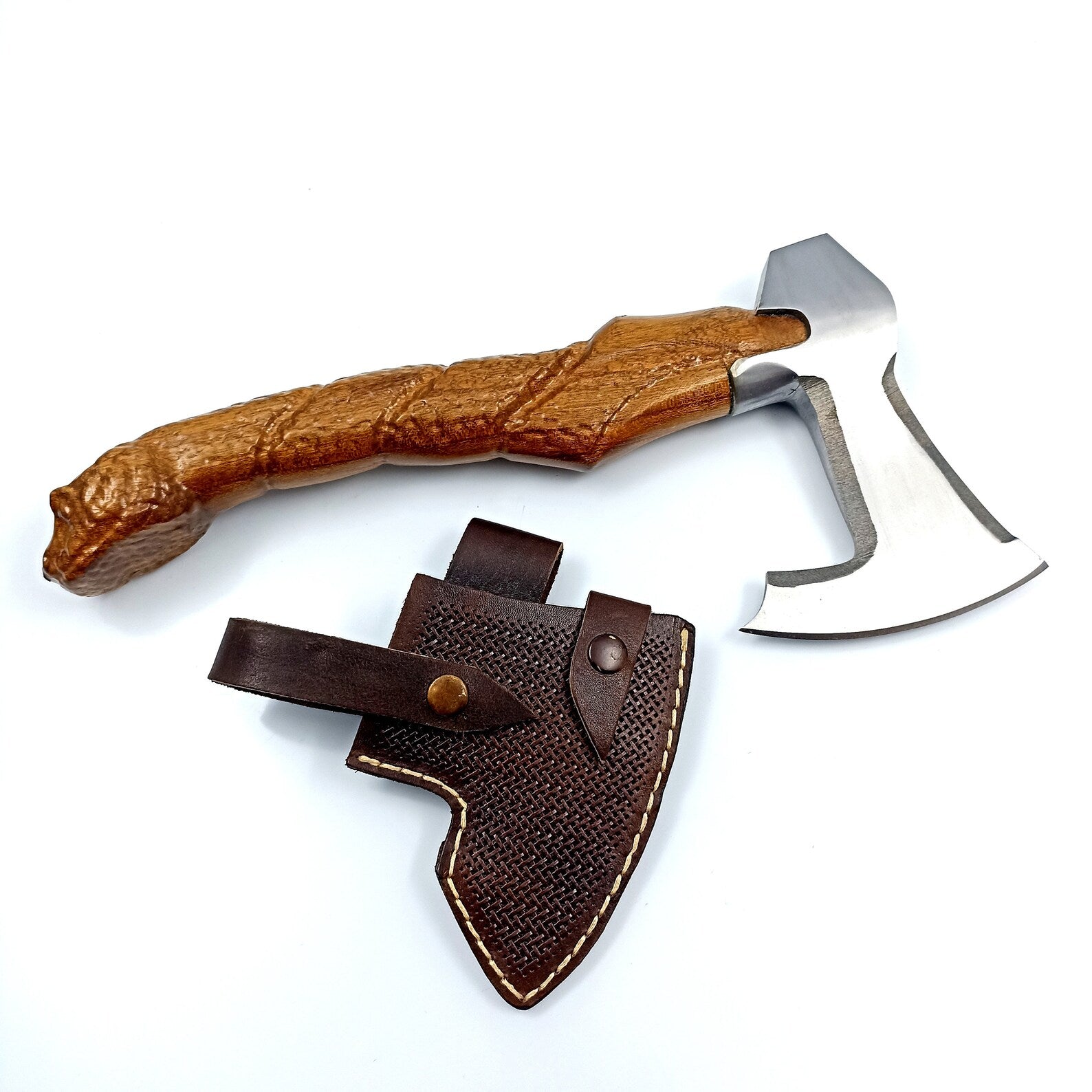 Nordic Forge Hand Carved Camping Axe With Leather Sheath