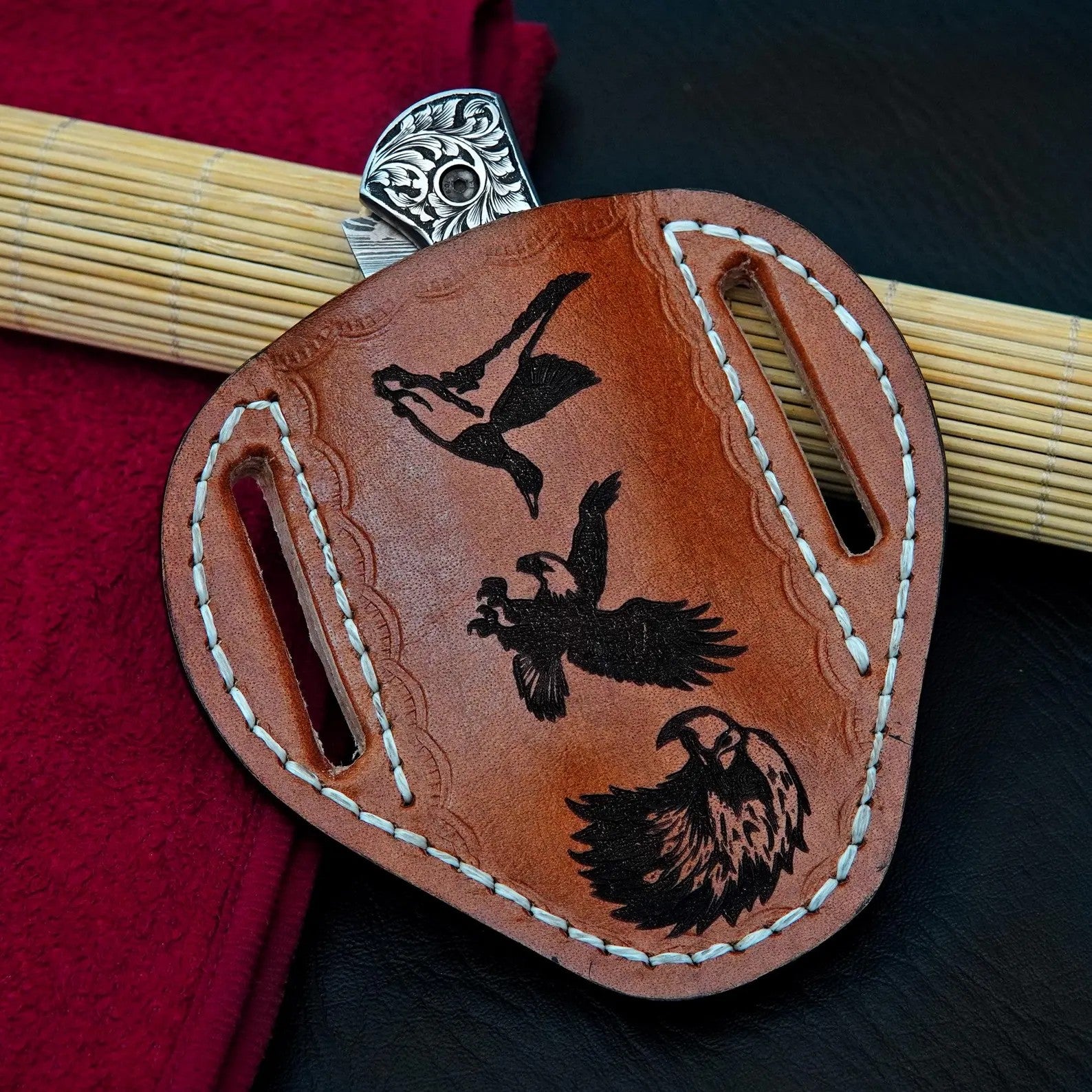 Nordic Forge Hand Engraved Damascus Folding Knife