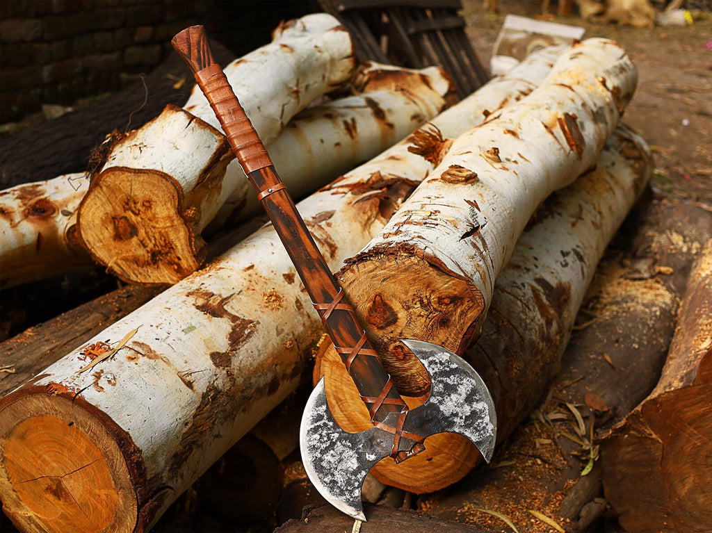 Viking Bearded Axe – Hand Forged Norse Axe with Leather Wrapped Handle