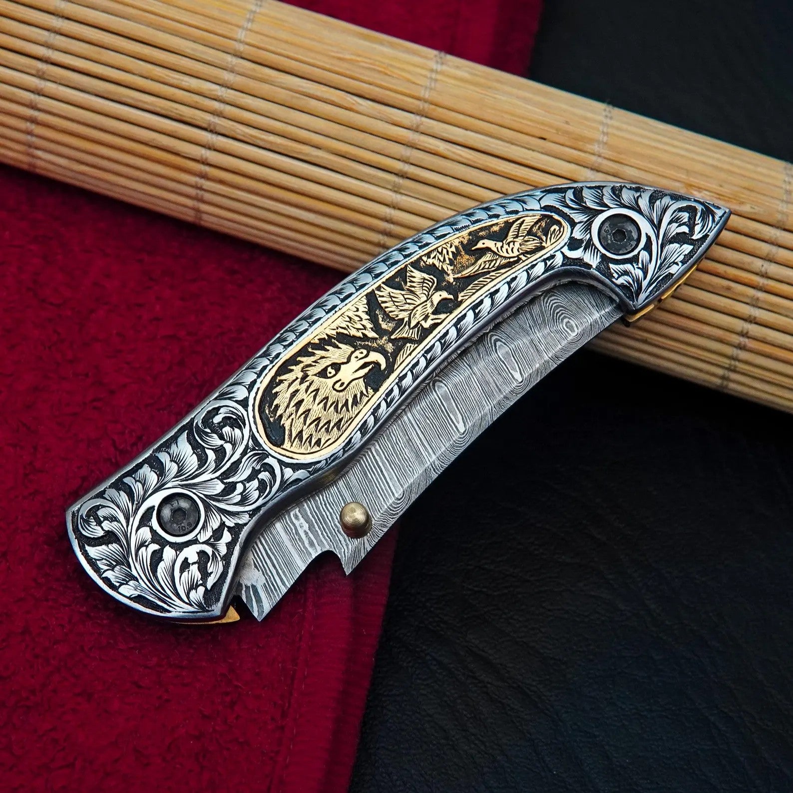 Nordic Forge Hand Engraved Damascus Folding Knife