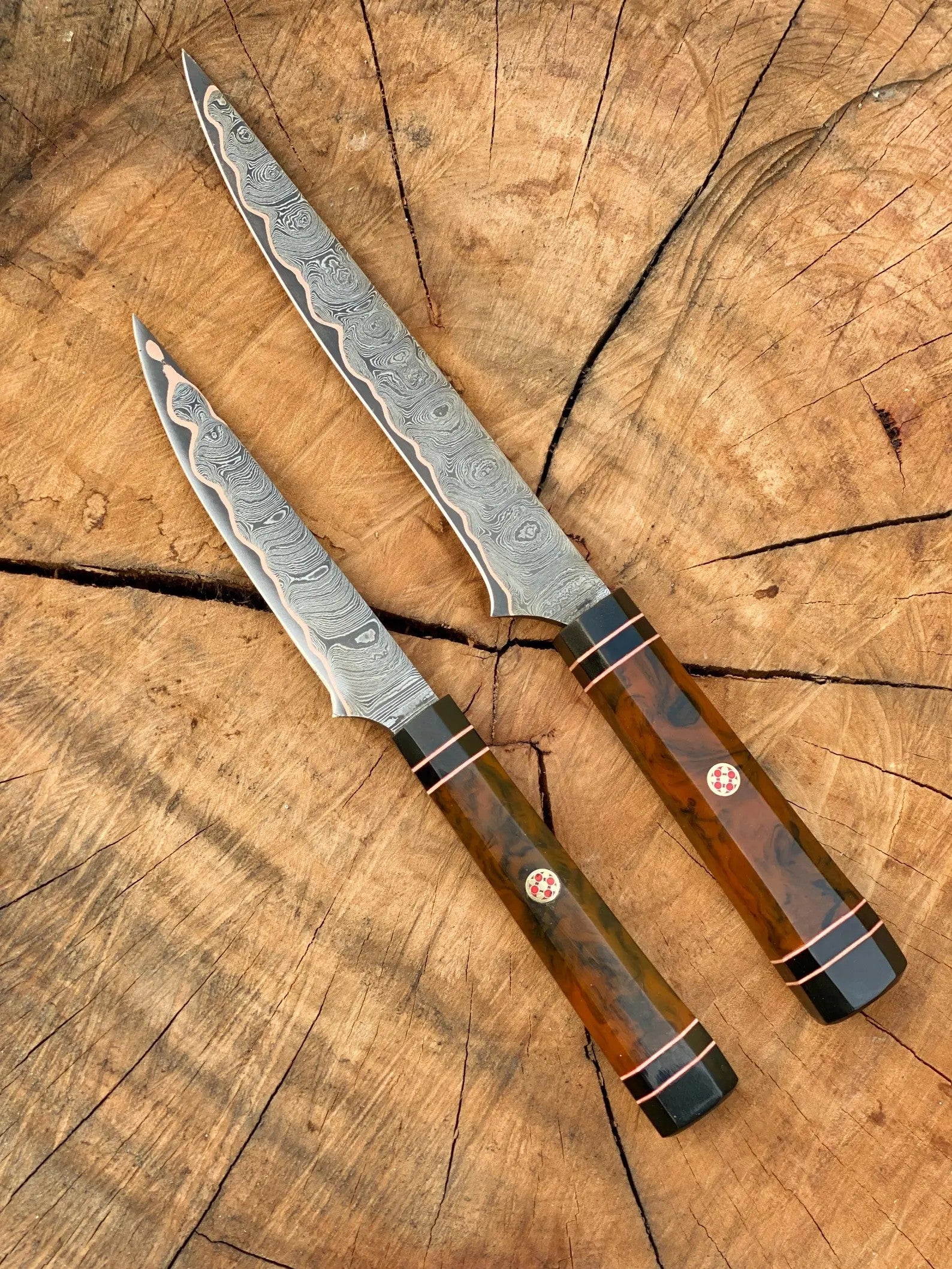 Nordic Forge Copper Damascus Steel Fillet Knife Set