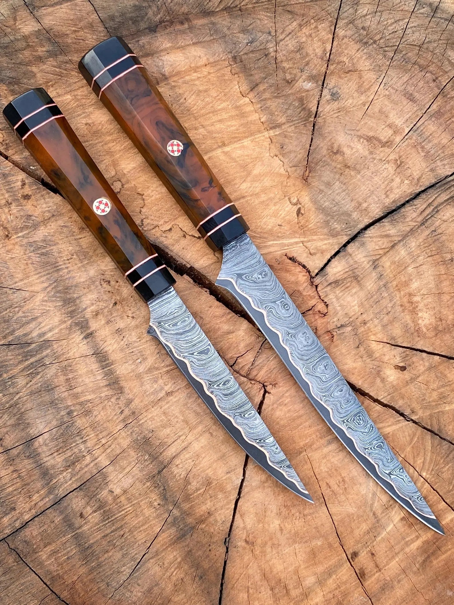 Nordic Forge Copper Damascus Steel Fillet Knife Set