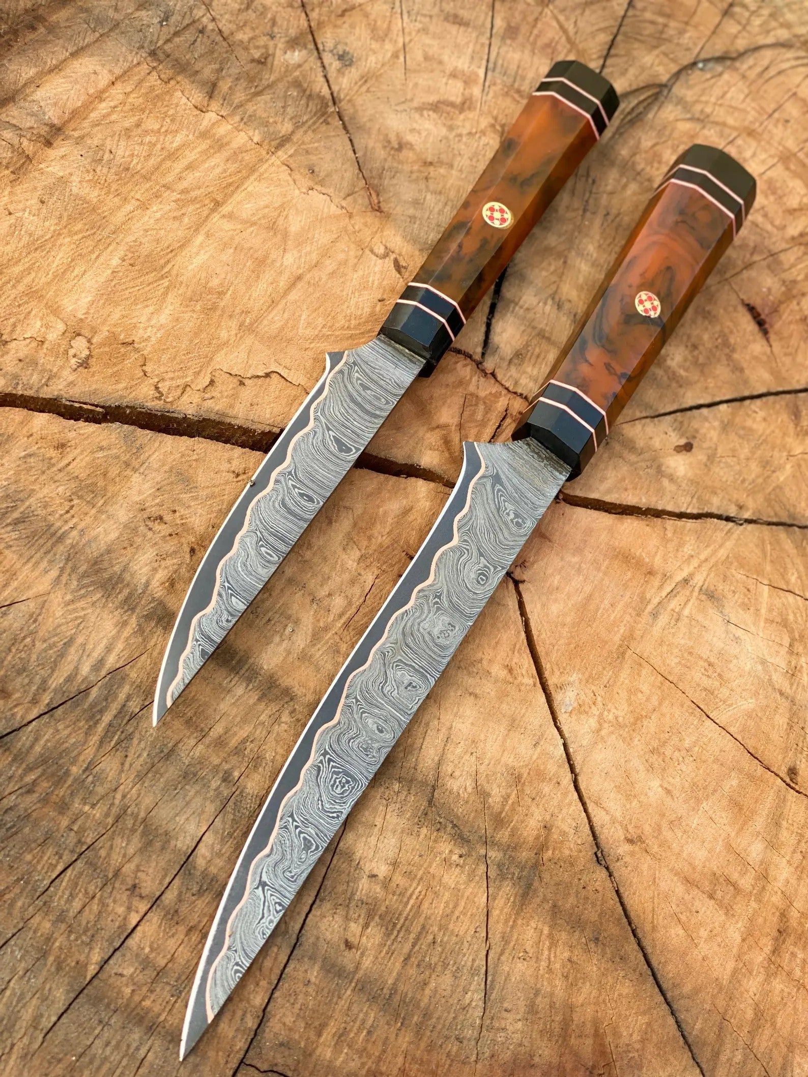 Nordic Forge Copper Damascus Steel Fillet Knife Set