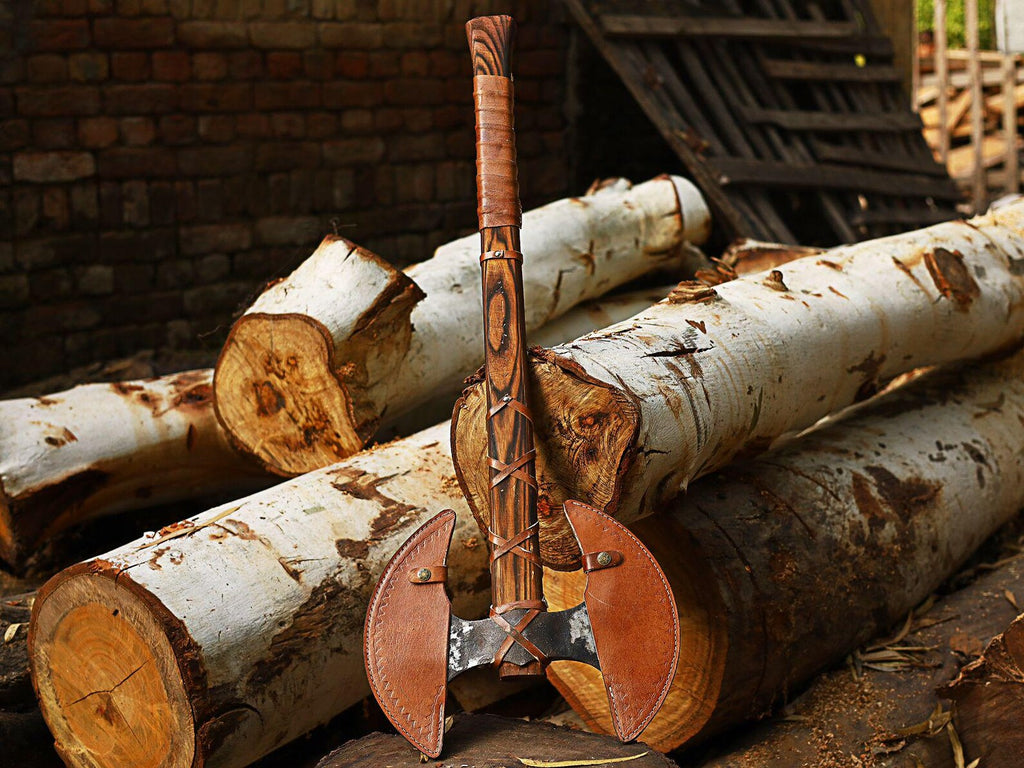 Viking Bearded Axe – Hand Forged Norse Axe with Leather Wrapped Handle
