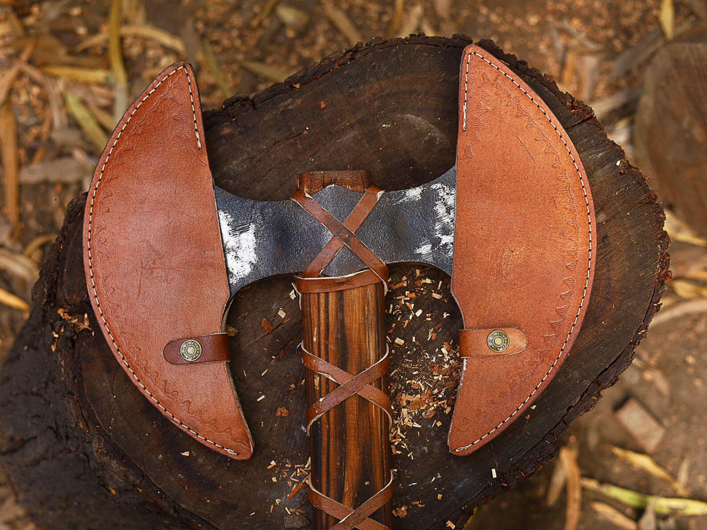 Viking Bearded Axe – Hand Forged Norse Axe with Leather Wrapped Handle