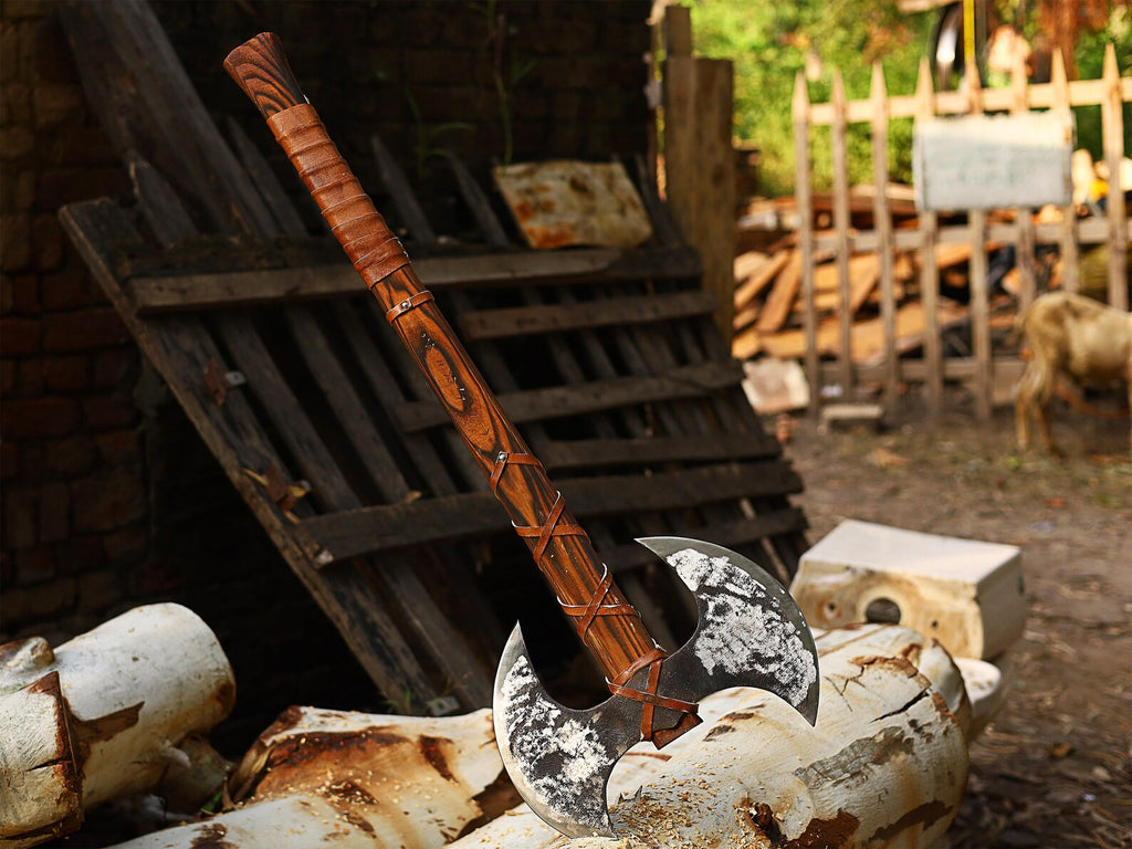 Viking Bearded Axe – Hand Forged Norse Axe with Leather Wrapped Handle