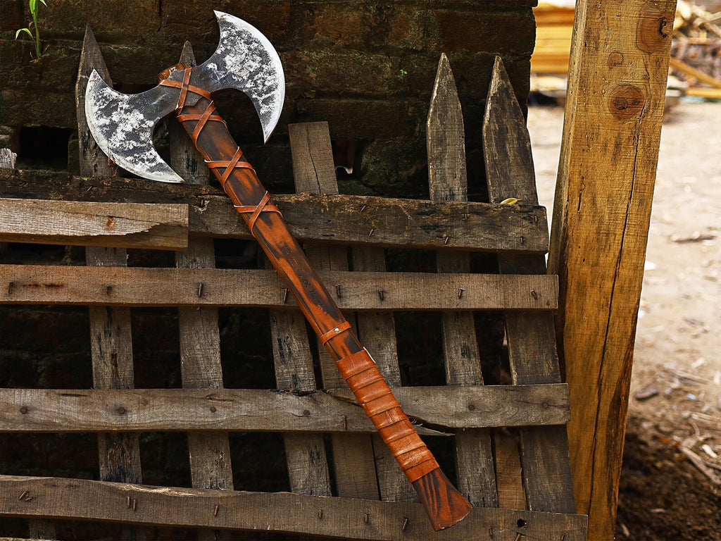 Viking Bearded Axe – Hand Forged Norse Axe with Leather Wrapped Handle
