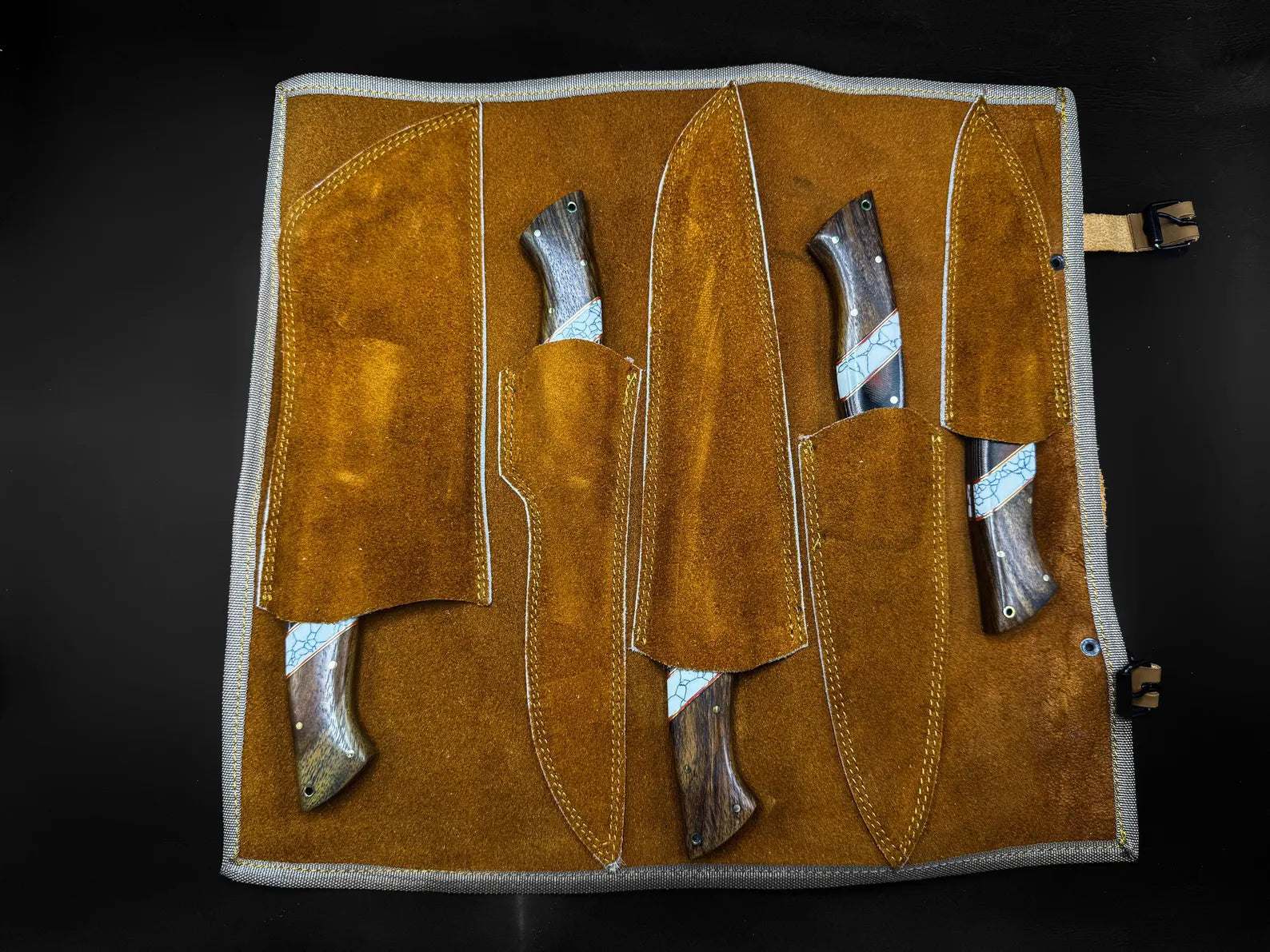 Handmade Damascus Chef Knife Set – Professional Kitchen Knives with Wooden Handles