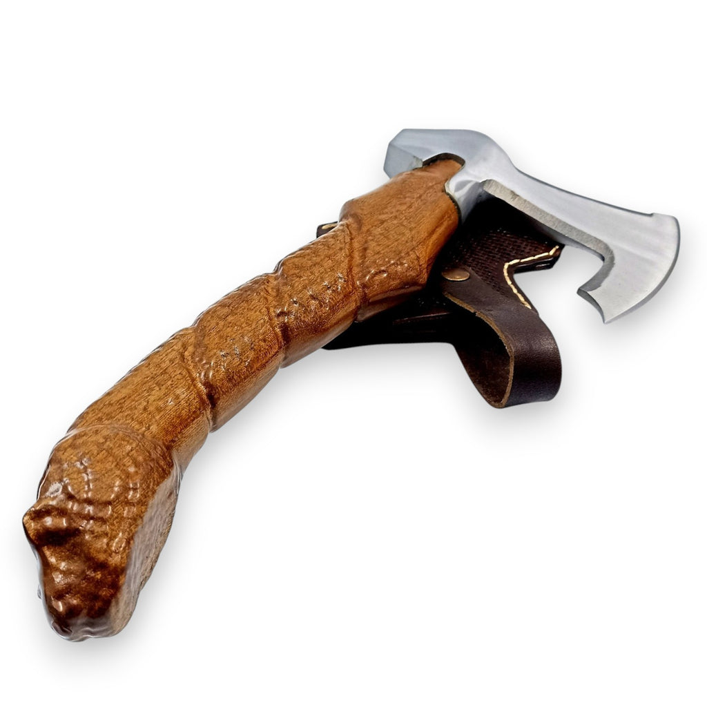 Nordic Forge Hand Carved Camping Axe With Leather Sheath