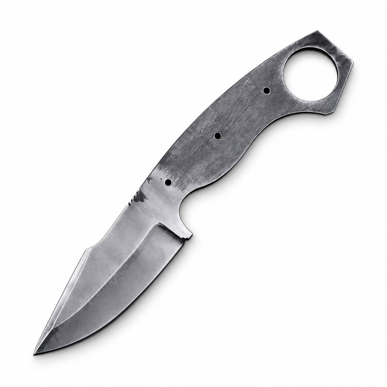 ChatGPT Image Sep 22, 2026, 01_24_31 AM Premium stainless steel knife blank with full tang design, ring handle, jimping, and custom laser engraving available for knife makers