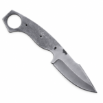 Premium stainless steel knife blank with full tang design, ring handle, jimping, and custom laser engraving available for knife makers