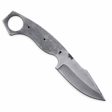 Premium stainless steel knife blank with full tang design, ring handle, jimping, and custom laser engraving available for knife makers