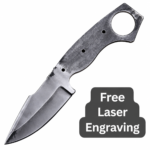 Premium stainless steel knife blank with full tang design, ring handle, jimping, and custom laser engraving available for knife makers
