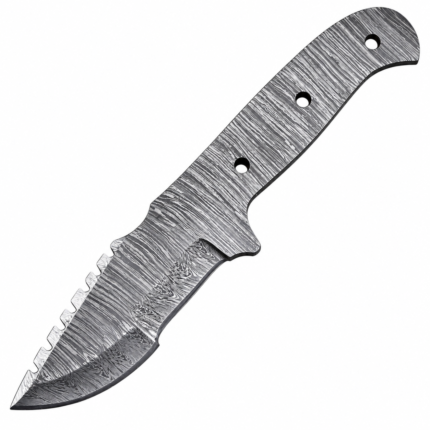 Premium Damascus steel knife blank with full tang design and custom handle mounting holes