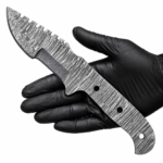 Premium Damascus steel knife blank with full tang design and custom handle mounting holes