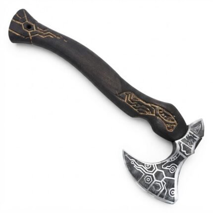 Black Gold Viking Axe with Engraved Steel Head