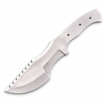 Unfinished hunting knife blade blank with three handle pin holes
