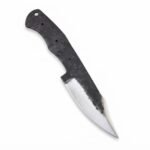 Blackened Hunting Knife Blade Blank with exposed full-length tang, four visible handle holes, dark textured metal and bright silver cutting bevel
